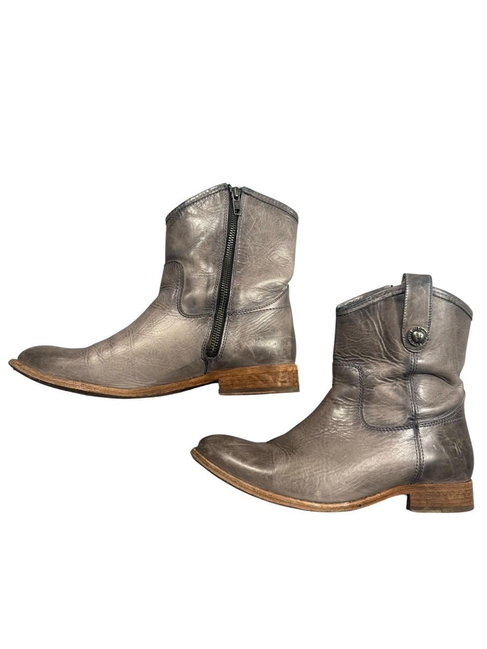 Frye Melissa Women’s 8.5B 77908 Ice Gray Leather Ankle Boots Moto Western Zip